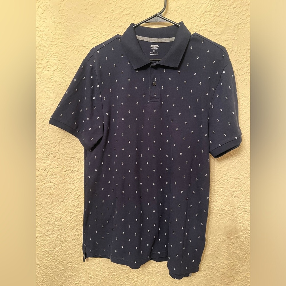 Old Navy Polo Shirt Men’s Built In Flex Anchor All Over Print Navy Blue size L